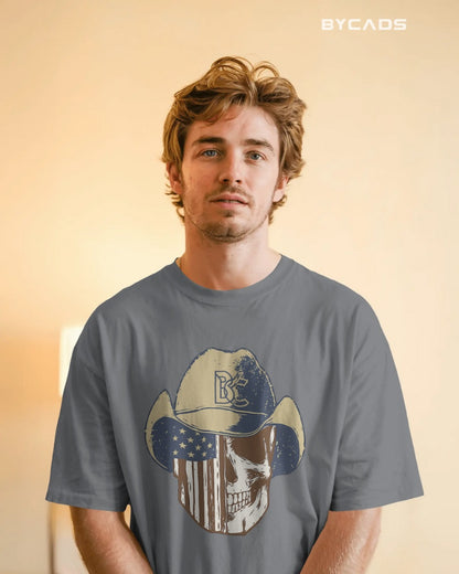 Cowboy Skull Oversized T-Shirt for Men – Grunge Western Graphic by Bycads