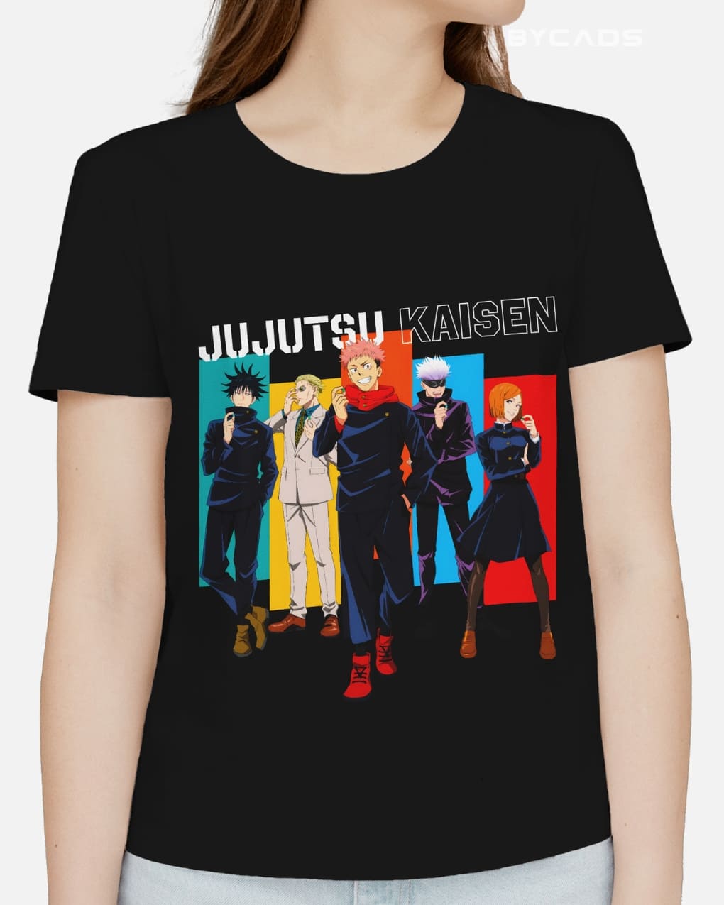BYCADS "Jujutsu Sorcerers" Jujutsu Kaisen Anime Graphic Regular-Fit Cotton Blend T-Shirt