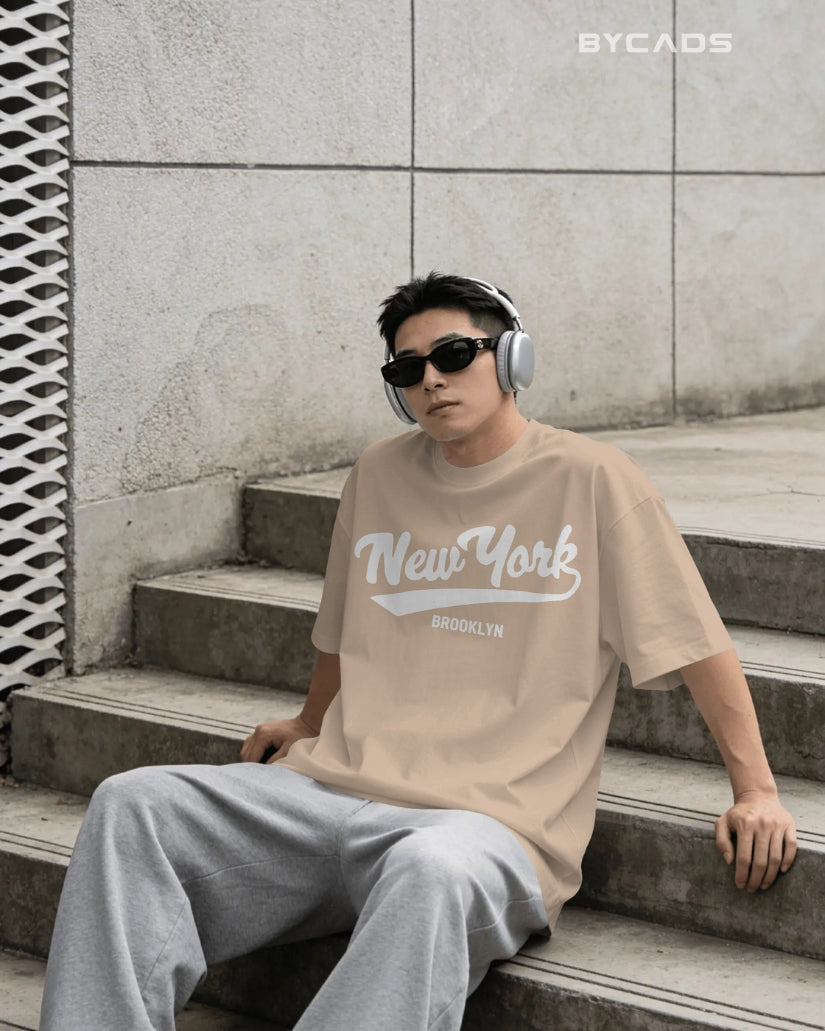 BYCADS New York Oversized Cotton Blend T-Shirt for Unisex | Unisex Drop Shoulder Relaxed Fit Streetwear T-shirt
