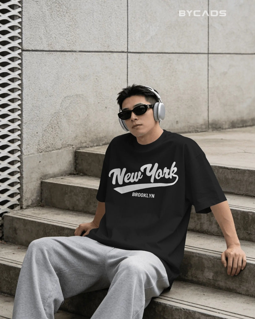 BYCADS New York Oversized Cotton Blend T-Shirt for Unisex | Unisex Drop Shoulder Relaxed Fit Streetwear T-shirt