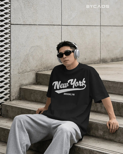 BYCADS New York Oversized Cotton Blend T-Shirt for Unisex | Unisex Drop Shoulder Relaxed Fit Streetwear T-shirt