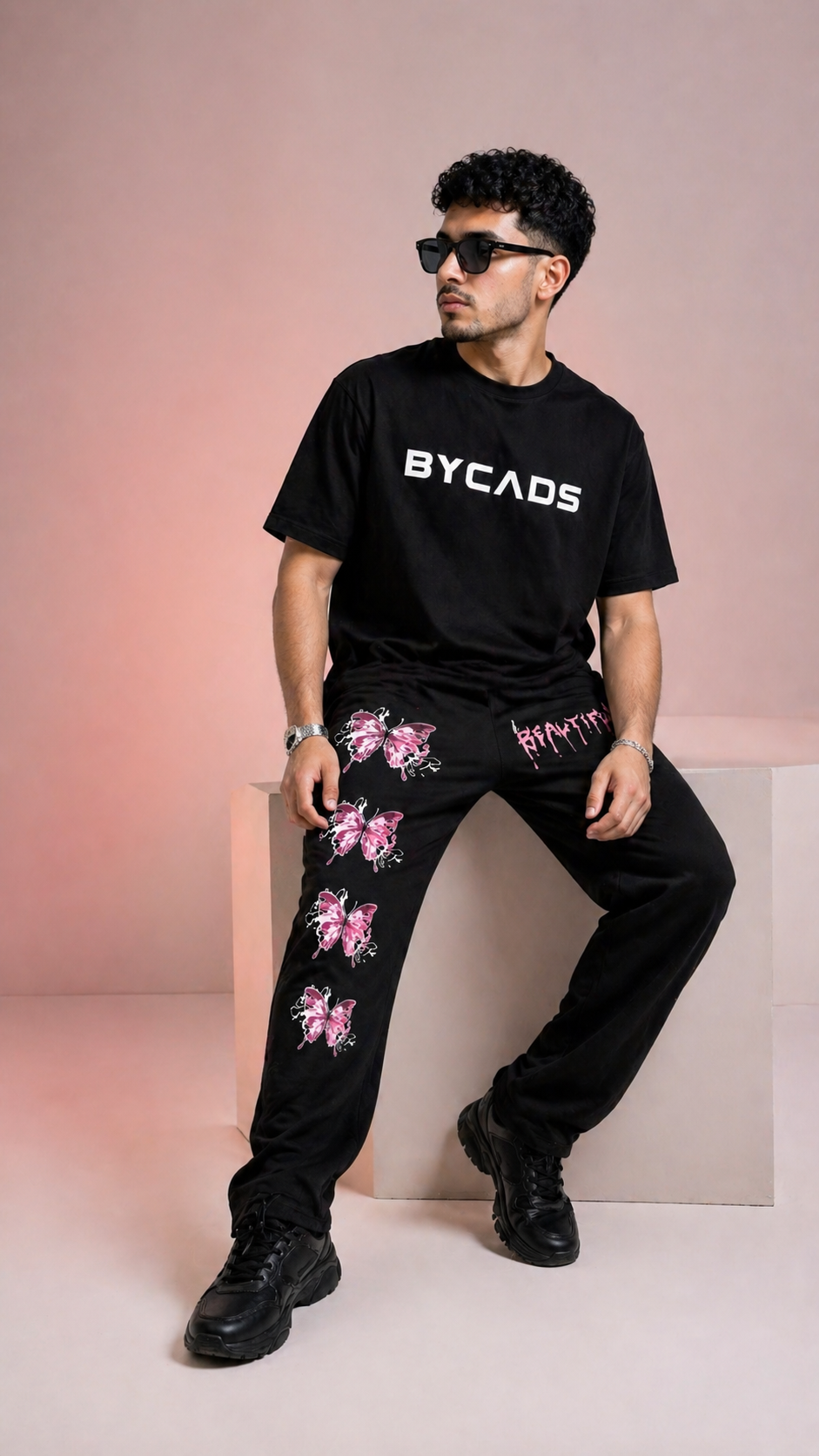 BYCADS Butterfly Drip Graphic Black Joggers – Aesthetic Streetwear Lower Pants