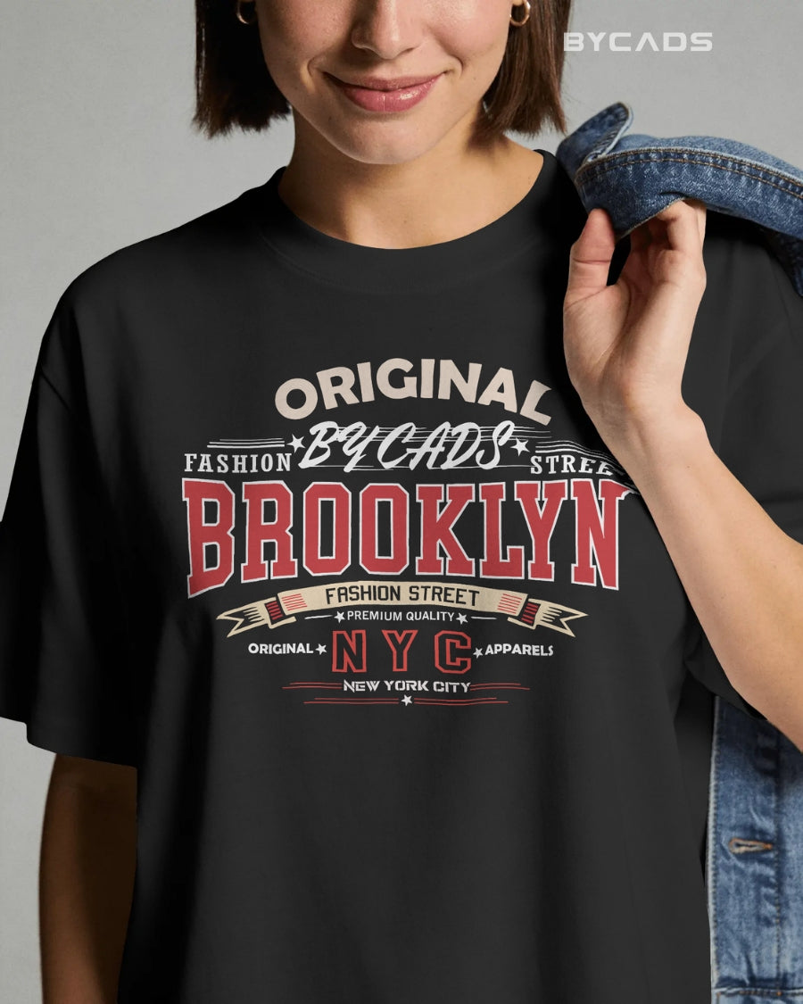 BYCADS Original Brooklyn Oversized Cotton Blend T-Shirt for Men & Women | Relaxed Fit Drop Shoulder Streetwear Tee