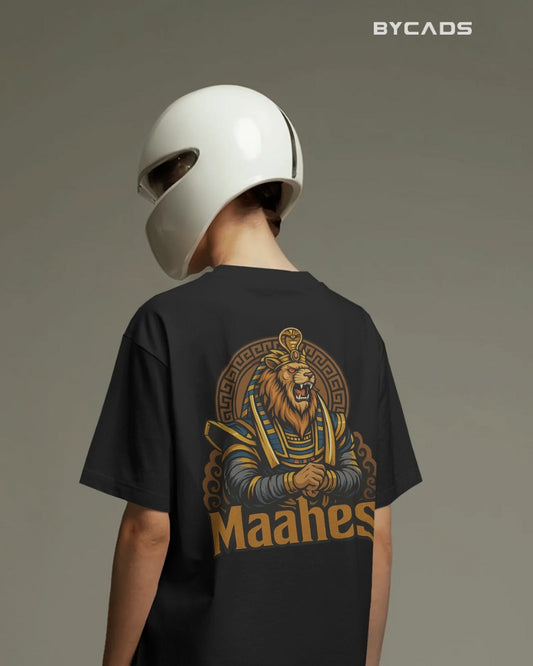 Maahes Oversized T-Shirt for Men – Egyptian Warrior Streetwear by Bycads