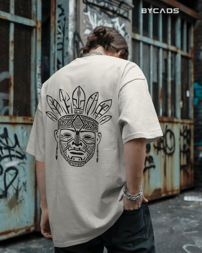 Tribal Warrior Spirit Oversized T-Shirt – Bold Ethnic Power by Bycads