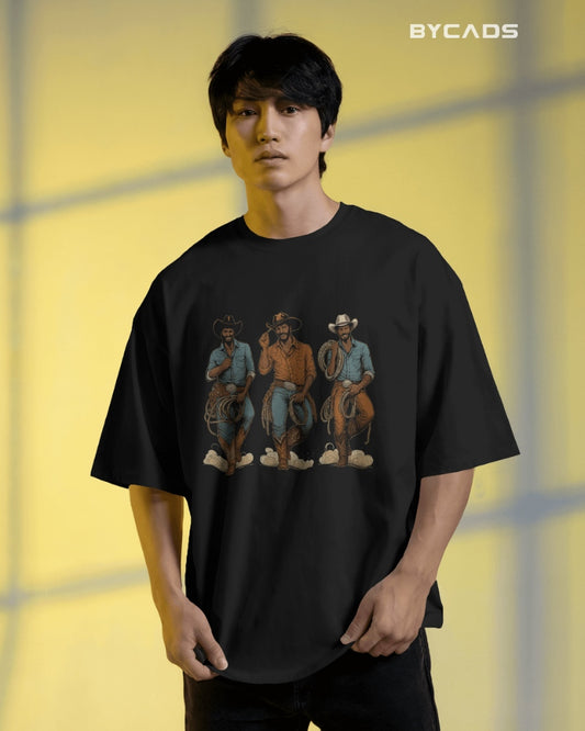 Rodeo Trio Cowboy Oversized T-Shirt for Men – Western Lasso Graphic by Bycads