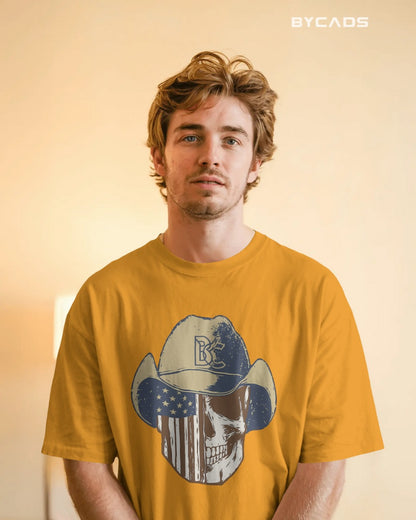 Cowboy Skull Oversized T-Shirt for Men – Grunge Western Graphic by Bycads