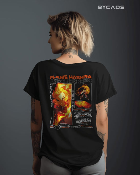 BYCADS "Will of Fire" Rengoku Flame Hashira Anime Graphic Regular-Fit Cotton Blend T-Shirt