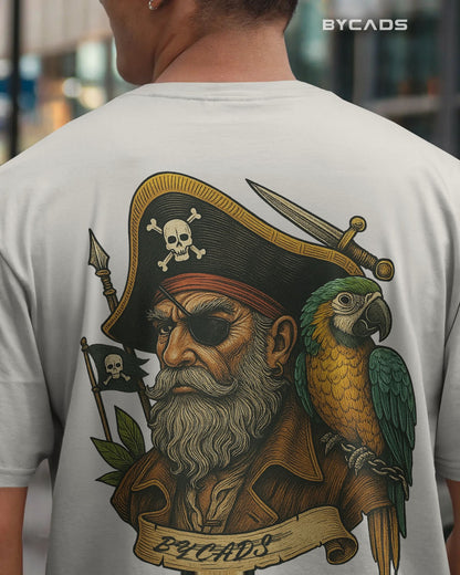 Vintage Pirate Captain Oversized T-Shirt – Parrot & Skull Art by Bycads