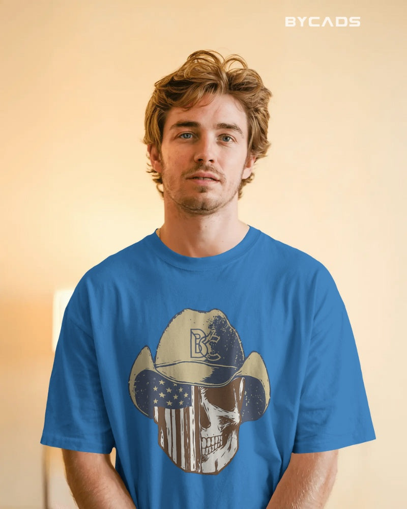 Cowboy Skull Oversized T-Shirt for Men – Grunge Western Graphic by Bycads