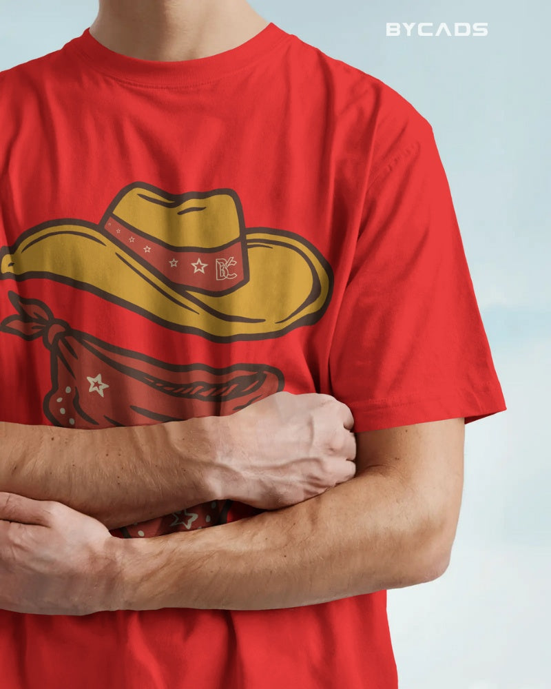 Minimal Cowboy Oversized T-Shirt for Men – Western Hat and Bandana by Bycads