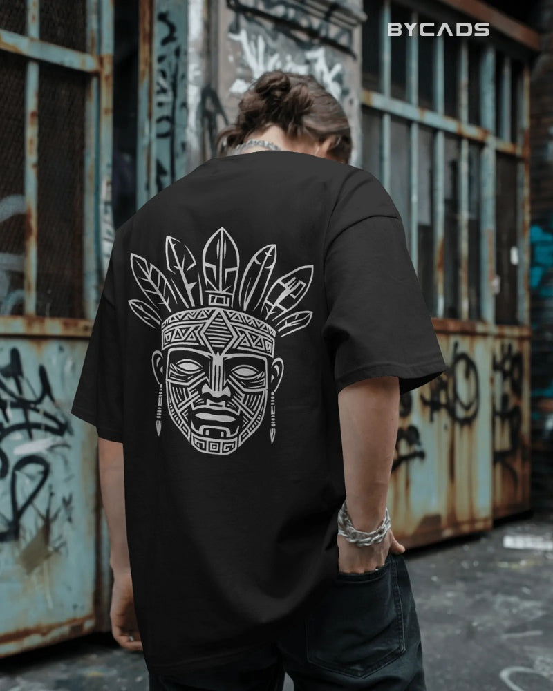 Tribal Warrior Spirit Oversized T-Shirt – Bold Ethnic Power by Bycads