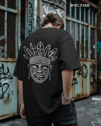 Tribal Warrior Spirit Oversized T-Shirt – Bold Ethnic Power by Bycads