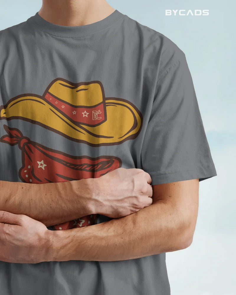 Minimal Cowboy Oversized T-Shirt for Men – Western Hat and Bandana by Bycads