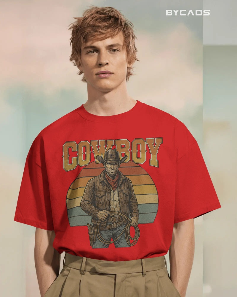 Retro Cowboy Oversized T-Shirt for Men – Vintage Western Style by Bycads
