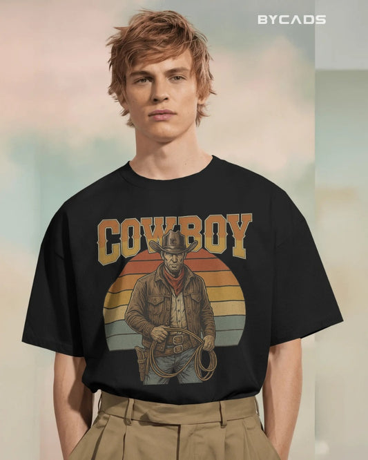 Retro Cowboy Oversized T-Shirt for Men – Vintage Western Style by Bycads