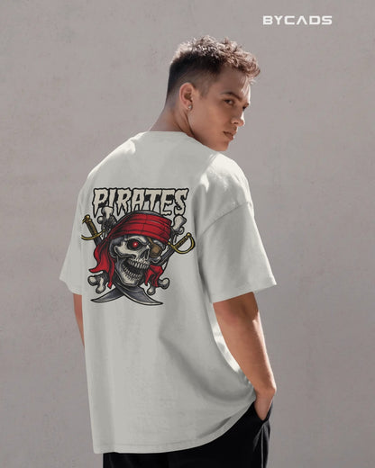 Pirate Skull Oversized T-Shirt for Men – Red Bandana & Swords Graphic by Bycads