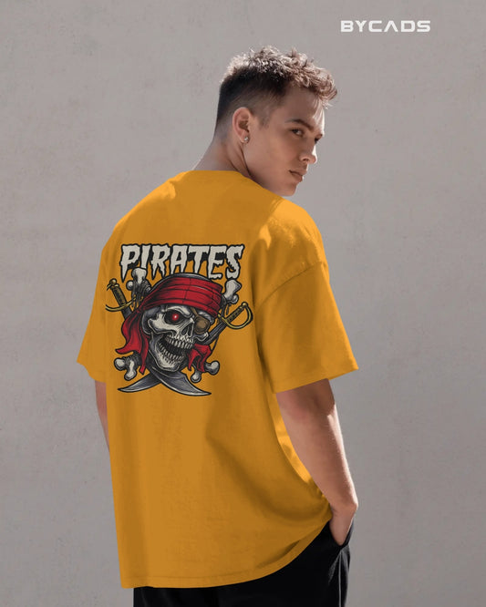 Pirate Skull Oversized T-Shirt for Men – Red Bandana & Swords Graphic by Bycads