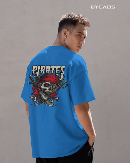 Pirate Skull Oversized T-Shirt for Men – Red Bandana & Swords Graphic by Bycads