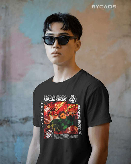 Tanjiro Kamado Sun Breathing Graphic Regular-Fit Cotton Blend T-Shirt | Anime Streetwear