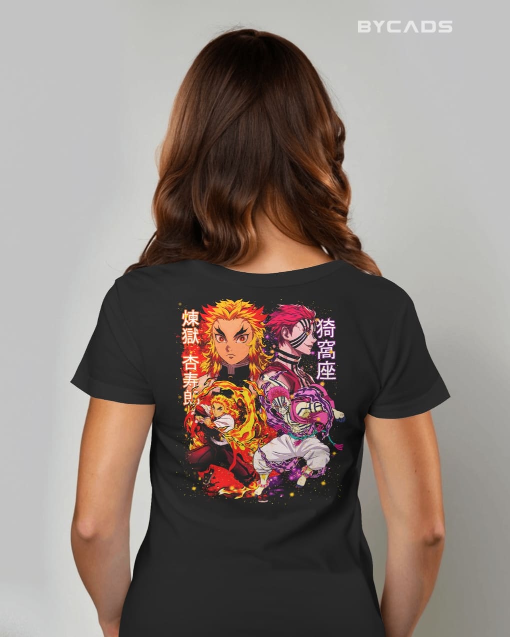 BYCADS "Set Your Heart Ablaze" Rengoku vs. Akaza Anime Graphic Regular-Fit Cotton Blend T-Shirt