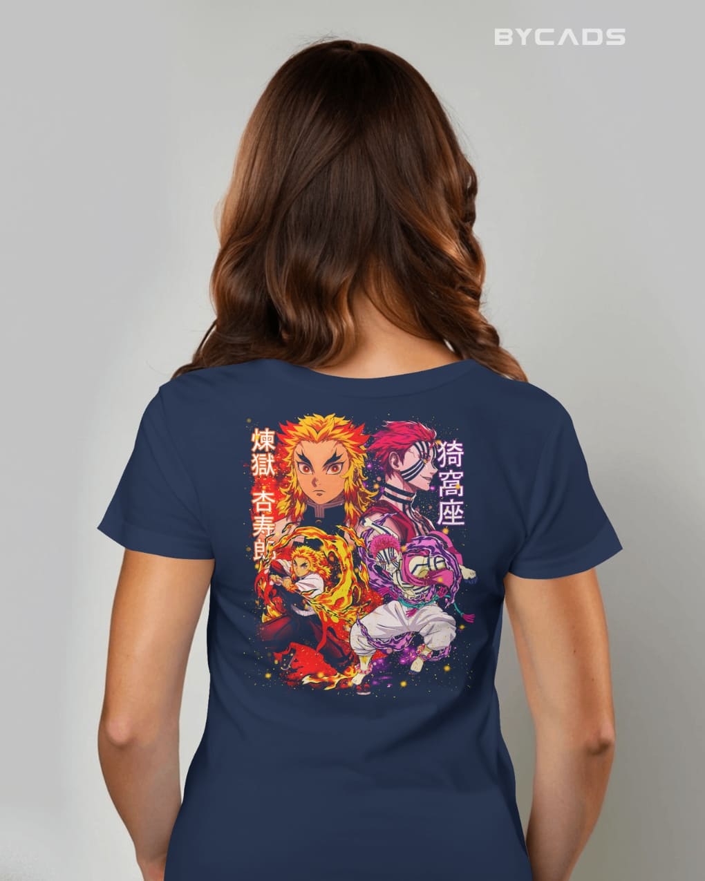 BYCADS "Set Your Heart Ablaze" Rengoku vs. Akaza Anime Graphic Regular-Fit Cotton Blend T-Shirt