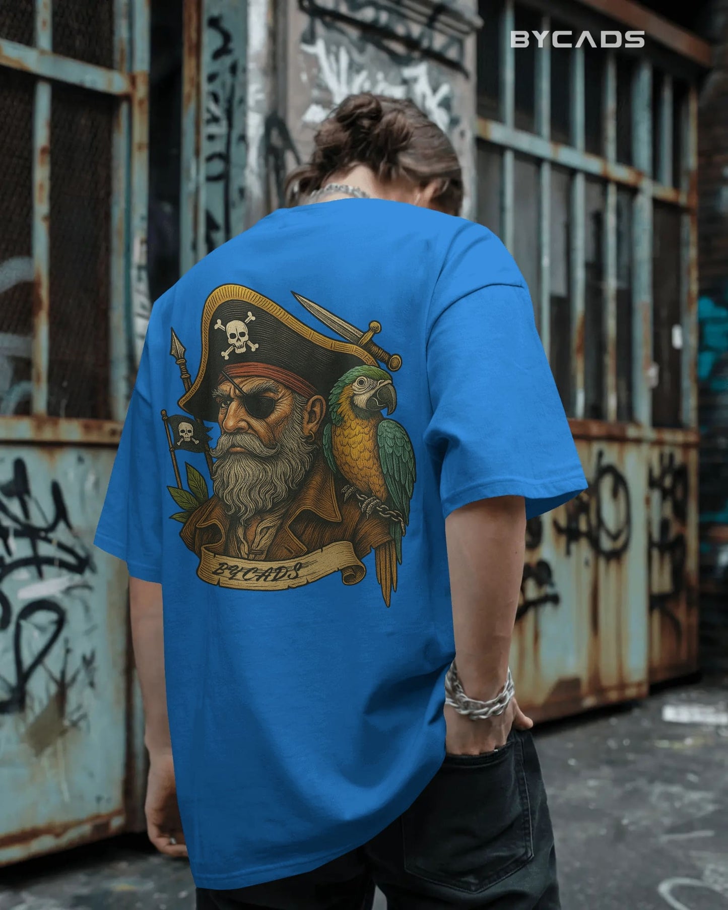Vintage Pirate Captain Oversized T-Shirt – Parrot & Skull Art by Bycads