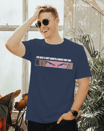 Saitama "Hero For Fun" Graphic Regular-Fit Cotton Blend T-Shirt | Anime Streetwear