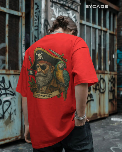 Vintage Pirate Captain Oversized T-Shirt – Parrot & Skull Art by Bycads