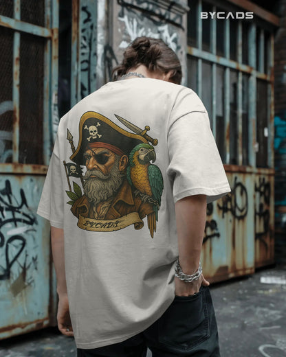 Vintage Pirate Captain Oversized T-Shirt – Parrot & Skull Art by Bycads