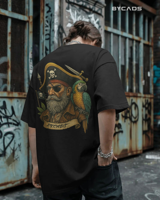 Vintage Pirate Captain Oversized T-Shirt – Parrot & Skull Art by Bycads
