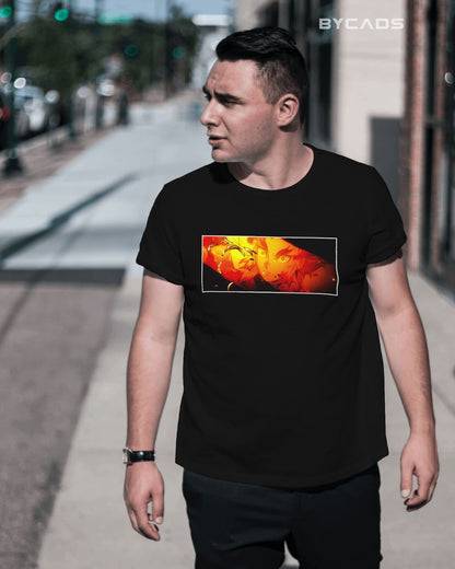 BYCADS "Will of Fire" Rengoku Flame Hashira Anime Graphic Regular-Fit Cotton Blend T-Shirt