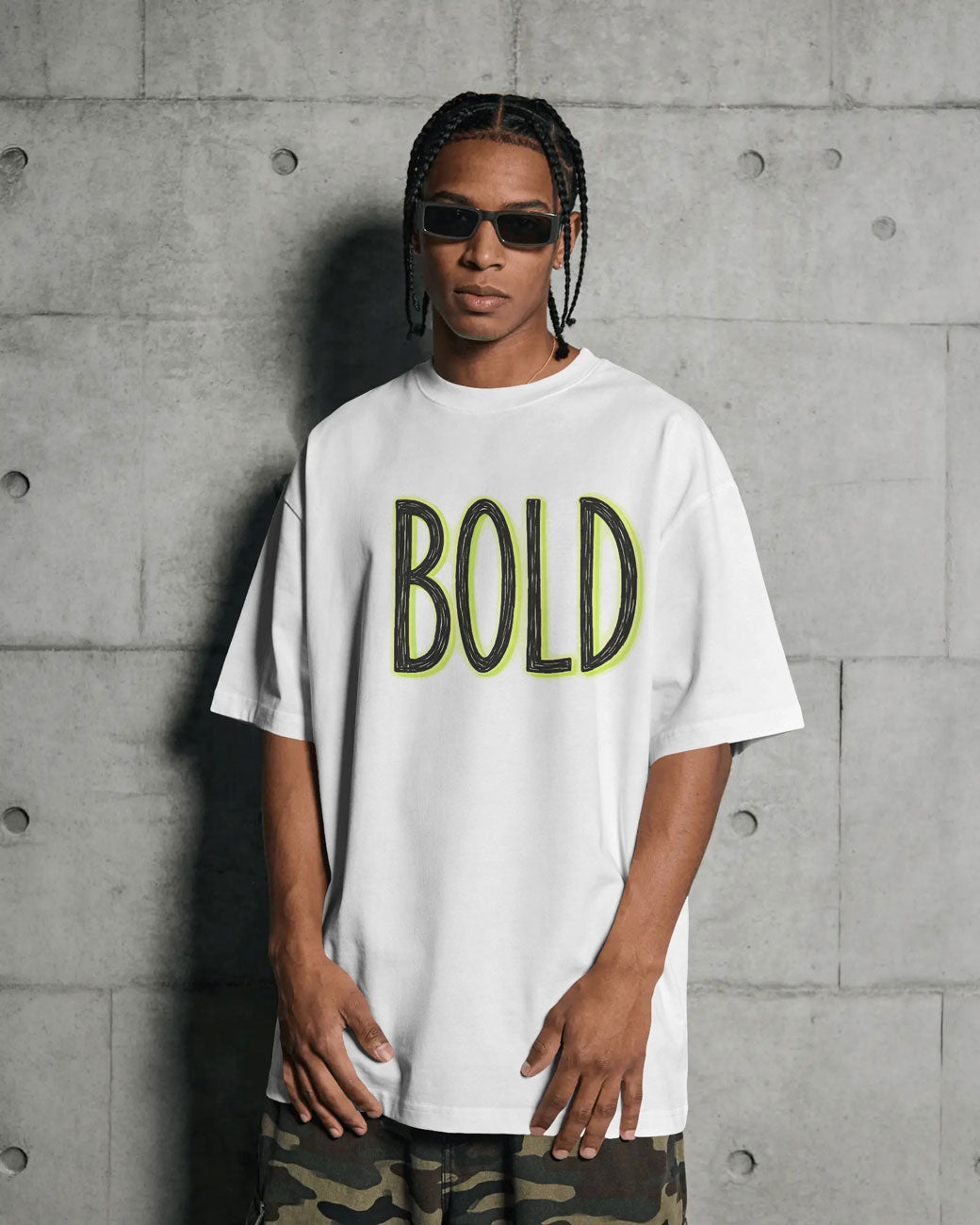 BOLD Minimal Neon Outline Oversized T-Shirt cotton blend - BYCADS