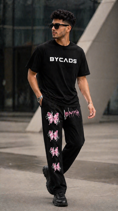 BYCADS Butterfly Drip Graphic Black Joggers – Aesthetic Streetwear Lower Pants