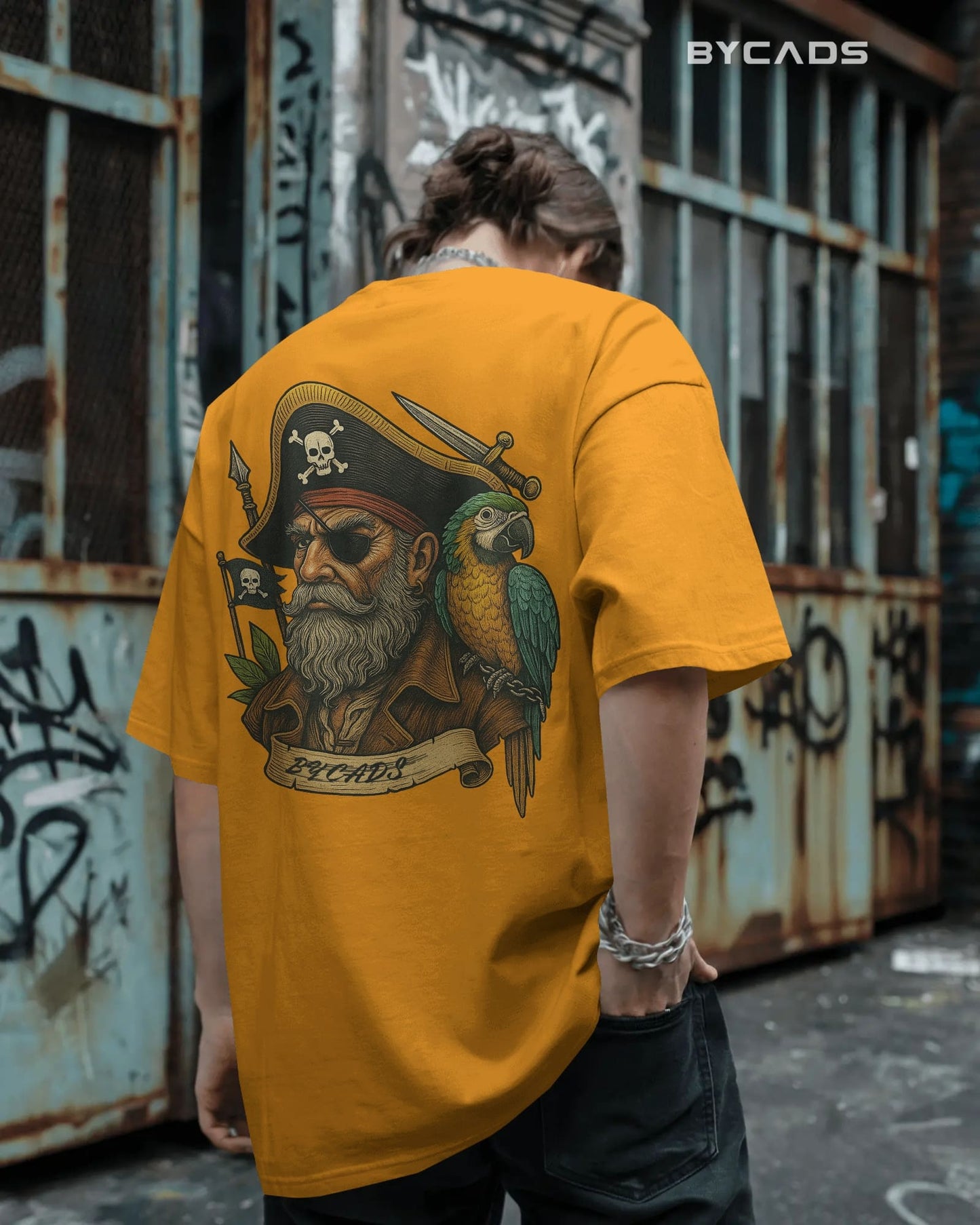 Vintage Pirate Captain Oversized T-Shirt – Parrot & Skull Art by Bycads