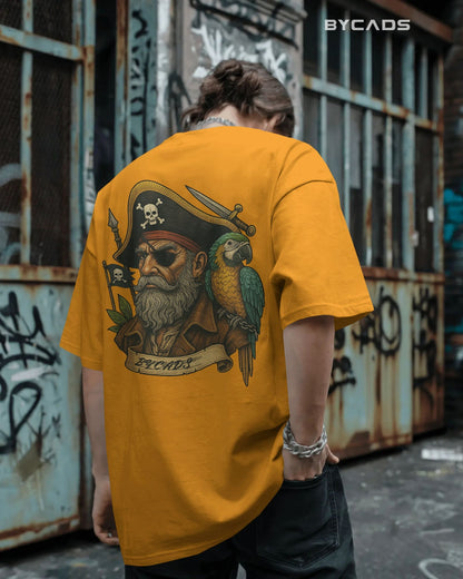 Vintage Pirate Captain Oversized T-Shirt – Parrot & Skull Art by Bycads