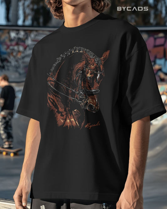 BYCADS "Untamed Stallion" Black Oversized Graphic T-Shirt