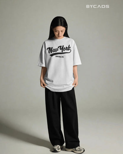 BYCADS New York Oversized Cotton Blend T-Shirt for Unisex | Unisex Drop Shoulder Relaxed Fit Streetwear T-shirt