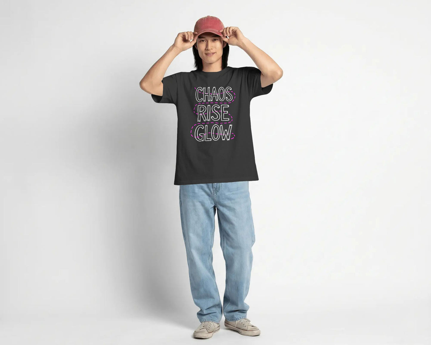 Chaos Rise Glow Outline Graphic Oversized cotton blend T-Shirt - BYCADS