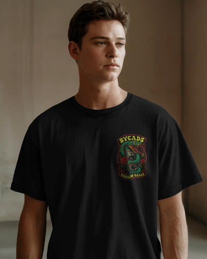 BYCADS Snake & Piston Graphic Printed Oversized T-Shirt | Drop Shoulder Relaxed Fit Streetwear t-shirt