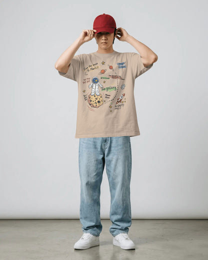 BYCADS Galaxy Explorer Typography Collection Oversized T-Shirt | Cotton Blend Relaxed-Fit Drop Shoulder Graphic Printed t-shirt