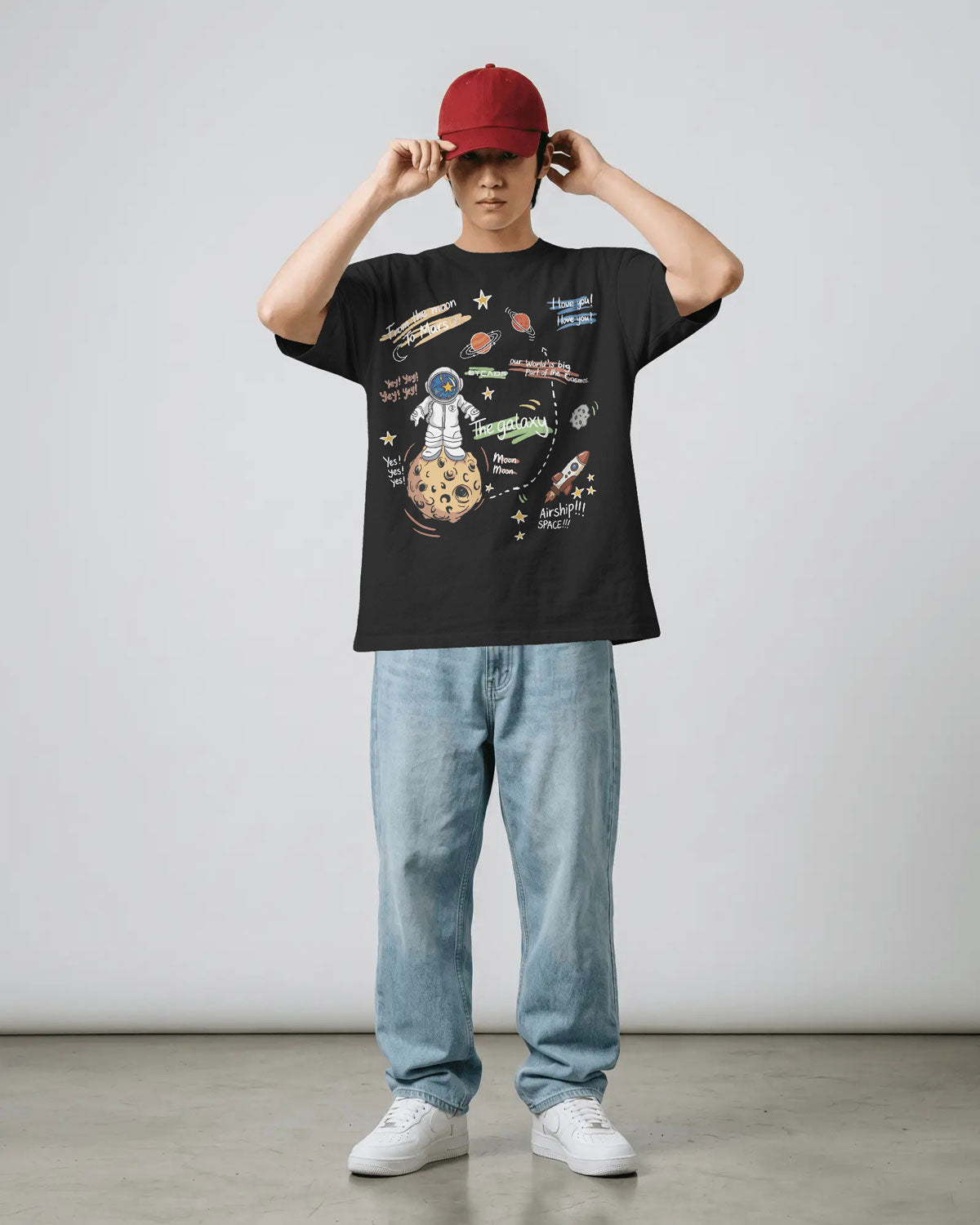 BYCADS Galaxy Explorer Typography Collection Oversized T-Shirt | Cotton Blend Relaxed-Fit Drop Shoulder Graphic Printed t-shirt