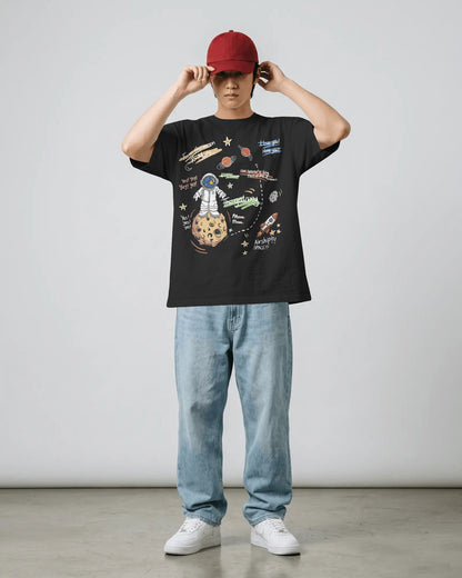 BYCADS Galaxy Explorer Typography Collection Oversized T-Shirt | Cotton Blend Relaxed-Fit Drop Shoulder Graphic Printed t-shirt