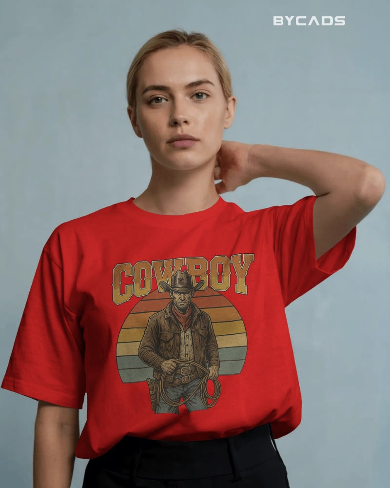 Retro Cowboy Oversized T-Shirt for Men – Vintage Western Style by Bycads