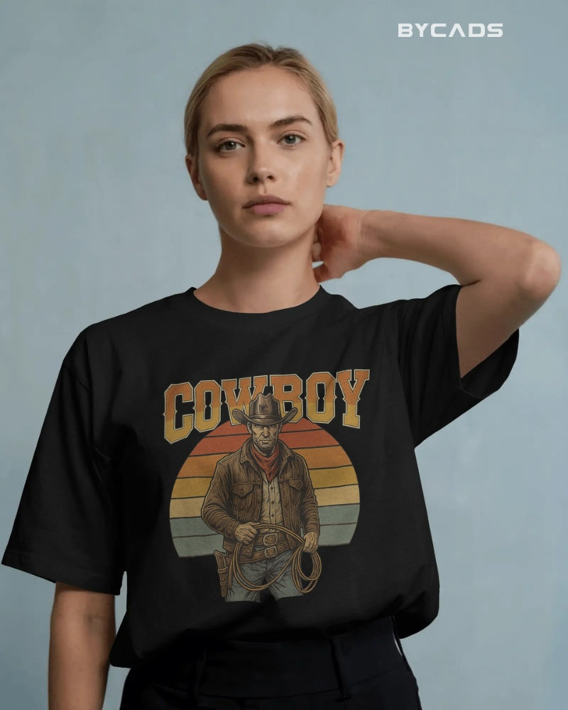 Retro Cowboy Oversized T-Shirt for Men – Vintage Western Style by Bycads