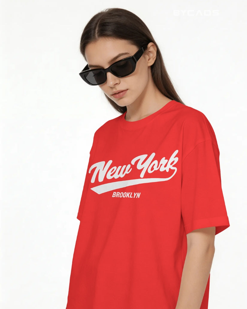BYCADS New York Oversized Cotton Blend T-Shirt for Unisex | Unisex Drop Shoulder Relaxed Fit Streetwear T-shirt