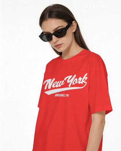 BYCADS New York Oversized Cotton Blend T-Shirt for Unisex | Unisex Drop Shoulder Relaxed Fit Streetwear T-shirt