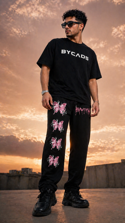 BYCADS Butterfly Drip Graphic Black Joggers – Aesthetic Streetwear Lower Pants