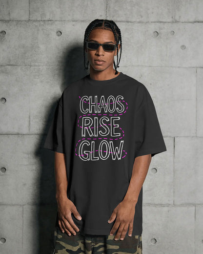 Chaos Rise Glow Outline Graphic Oversized cotton blend T-Shirt - BYCADS