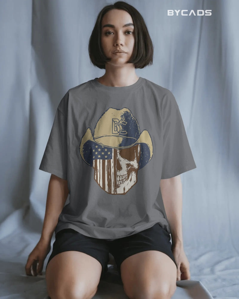 Cowboy Skull Oversized T-Shirt for Men – Grunge Western Graphic by Bycads